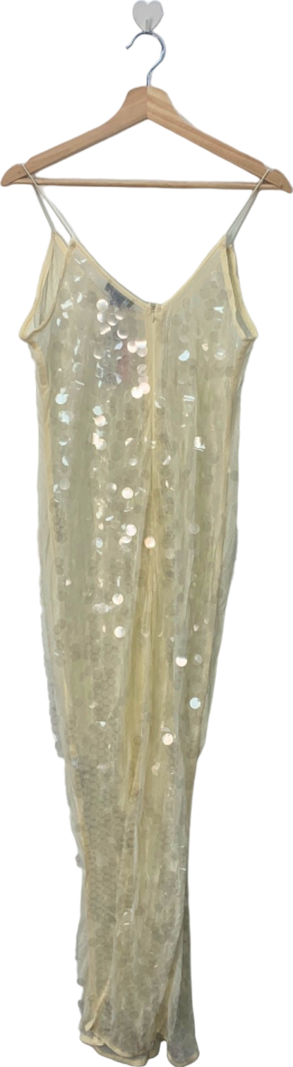 PrettyLittleThing Cream Sheer Sequin Maxi Dress UK 12