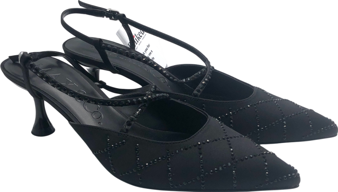 Max & Co Black Rhinestone Embellished Satin Slingbacks UK 6 EU 39 👠