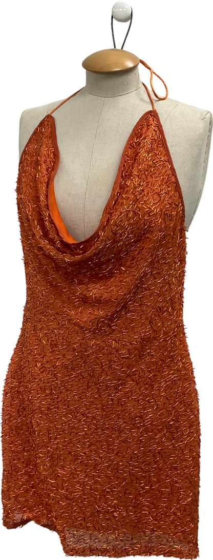 boohoo Orange Sequin Drape Strappy Cowl Mini Dress UK 10