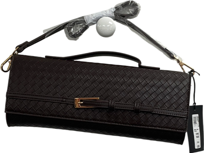 River Island Brown Woven Buckle Shoulder Strap Clutch Bag One Size