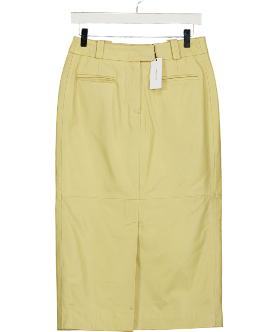 Karen Millen Yellow Leather Tailored Pencil Midi Skirt UK 8