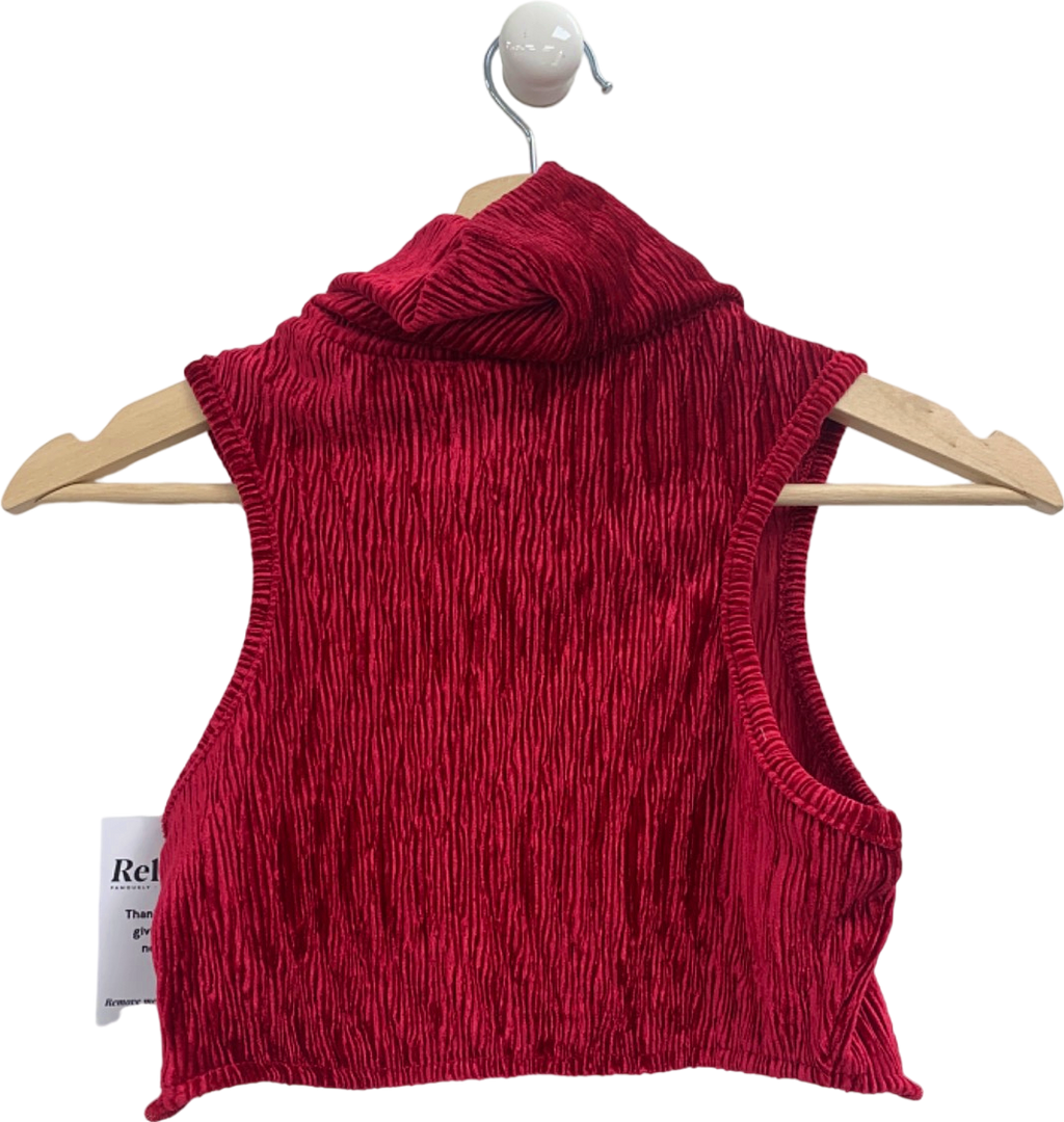 JLux Label Red Sleeveless Crinkle Turtle Neck Top UK M