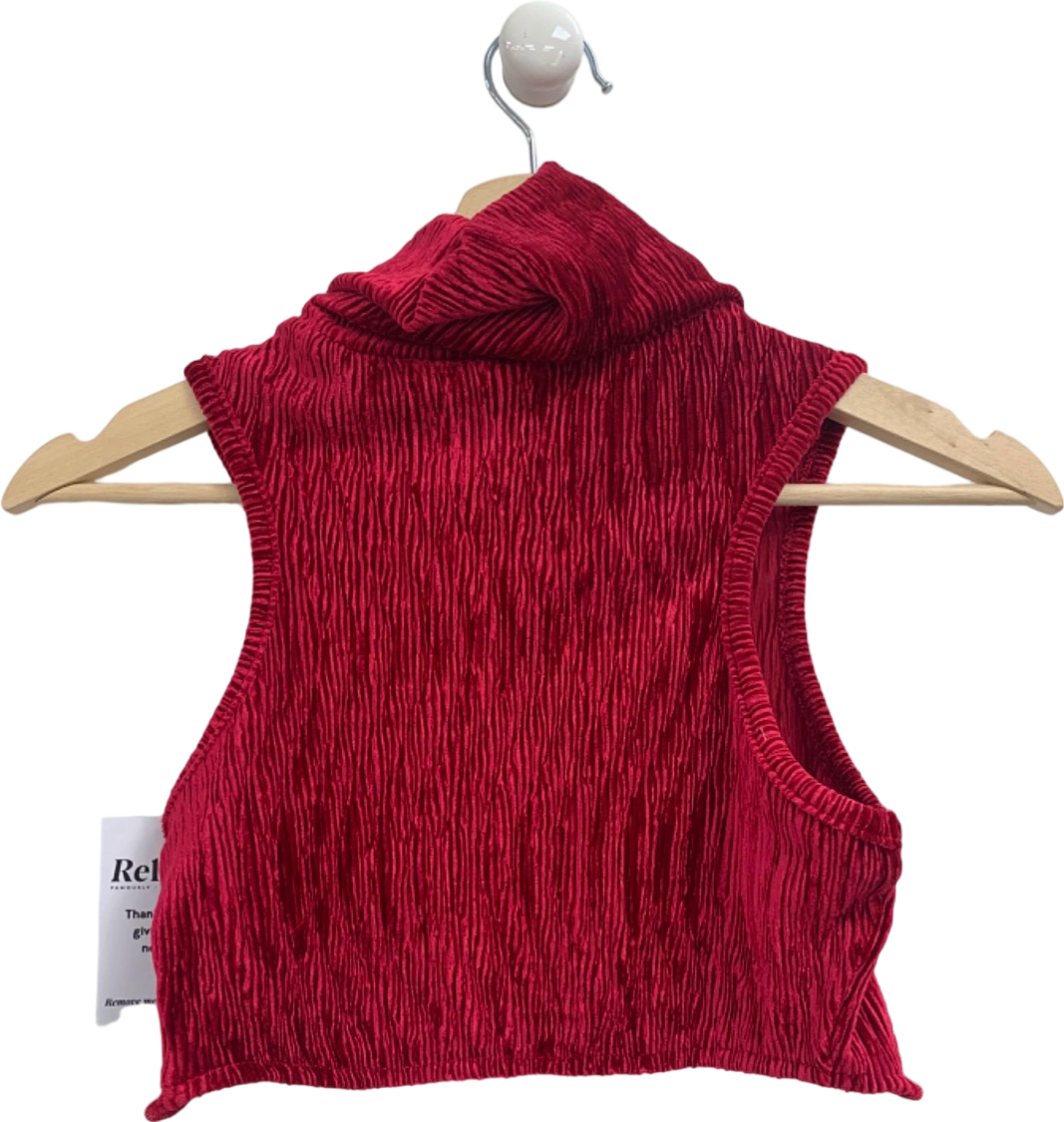 JLux Label Red Sleeveless Crinkle Turtle Neck Top UK M