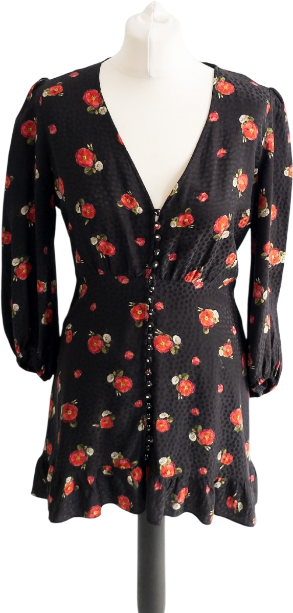 The Kooples Black / Red  English Flower Jacquard Mini Dress Sz3 UK 12