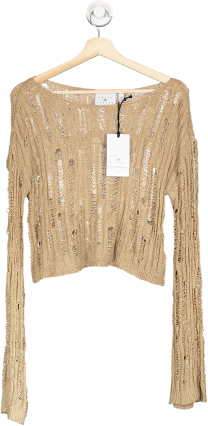 Daisy Street Beige Distressed Knit Sweater UK 12