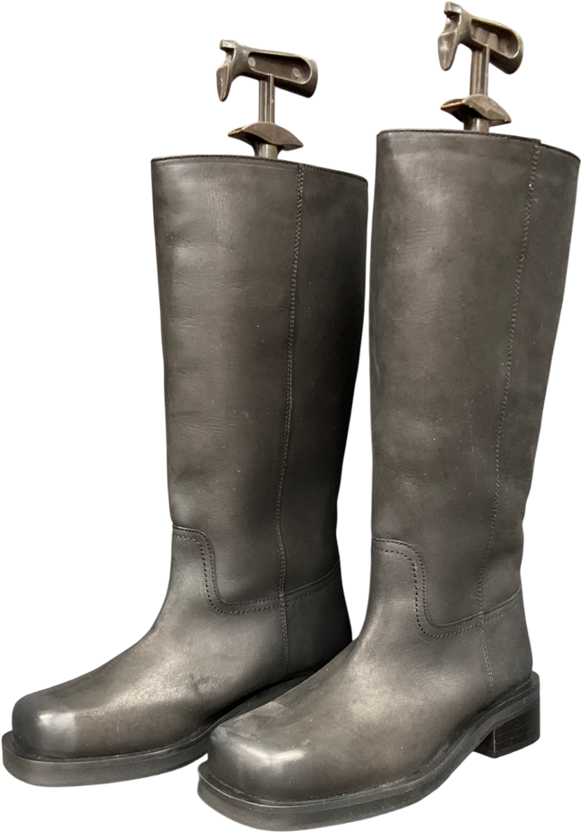 ASOS Black Cynthia Leather Trucker Pull On Boots UK 6 EU 39 👠