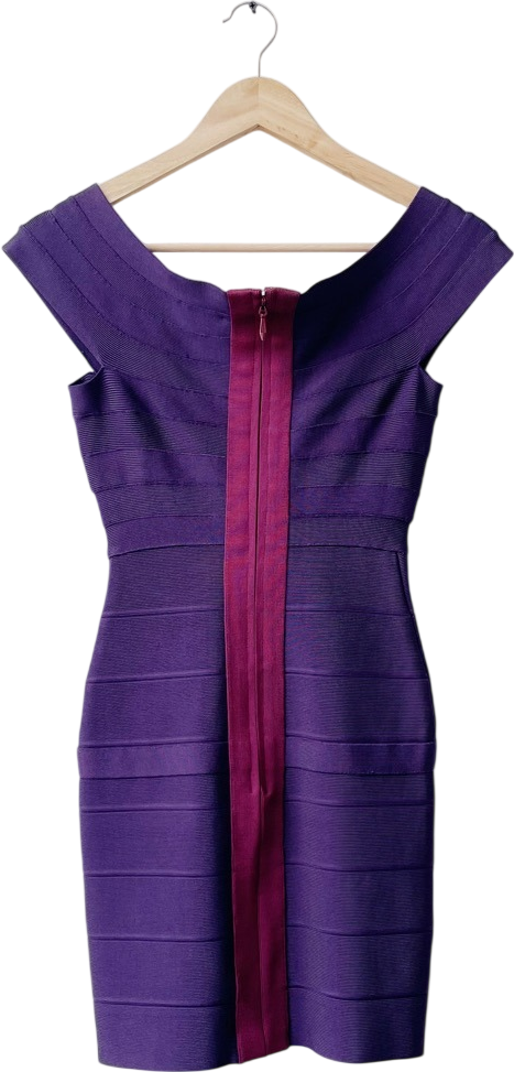 Herve Leger Iconic Purple Knit Bandage Dress UK S