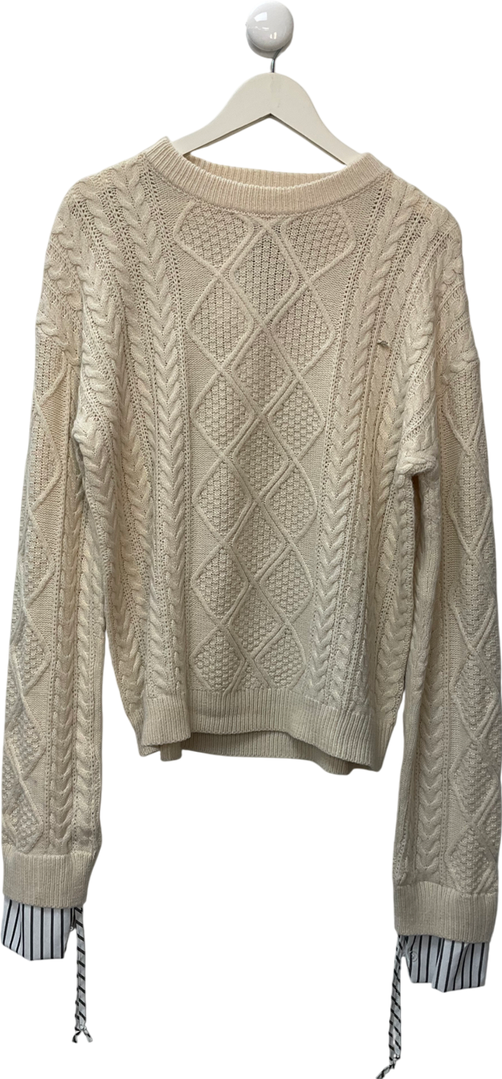 Missguided Cream Cable Stripe Shirt Contrast Knit Jumper UK 8