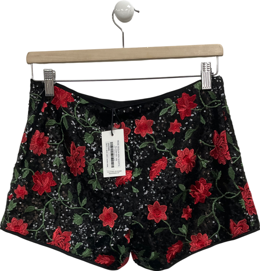 SLA the label Black Rose Sequin Mini Shorts UK XS