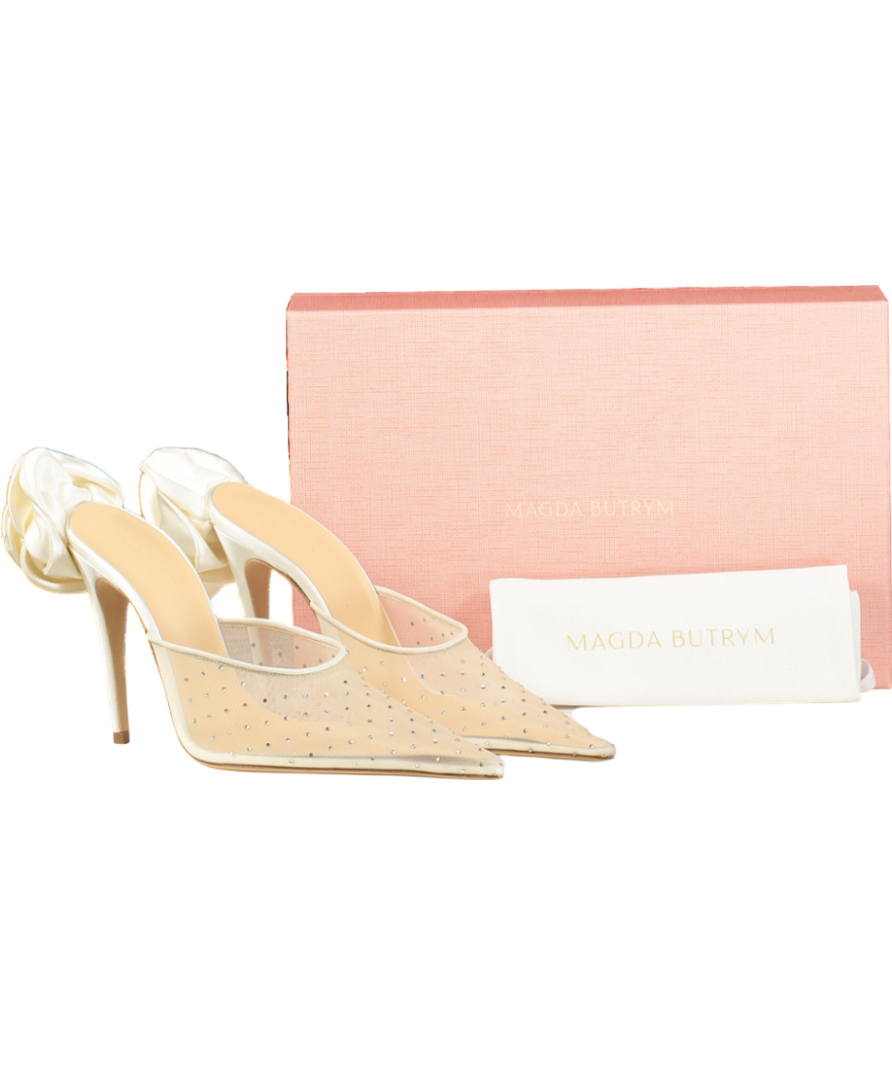 Magda Butrym  Ivory Floral-appliqué Crystal Embellished Mesh Mules UK 5 EU 38 👠
