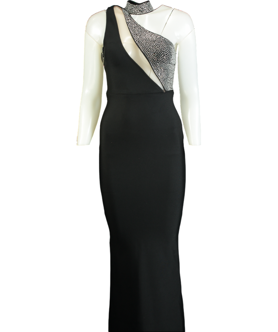 Fashion Nova Black Diamante One Shoulder Dress UK XS