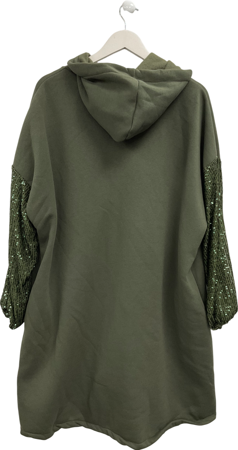new collection Green Khaki Sequin Hooded JumperUK XL