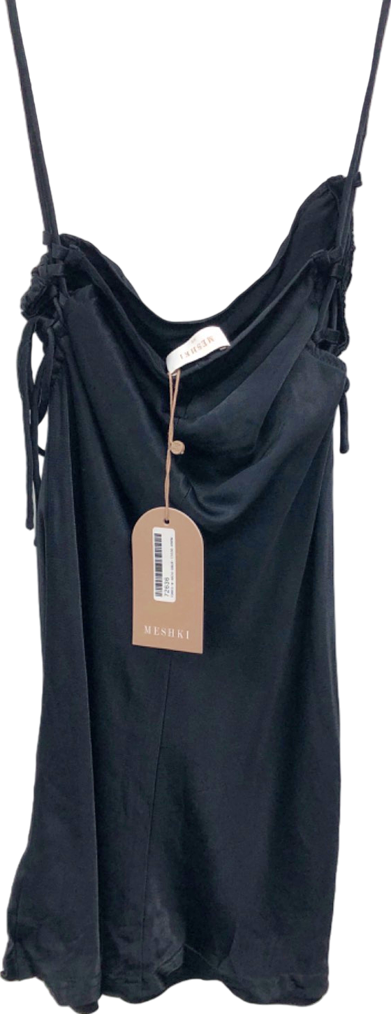 Meshki Black Draped Satin Mini Dress XS