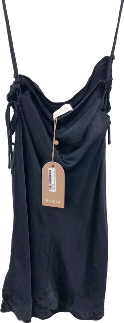 Meshki Black Draped Satin Mini Dress XS