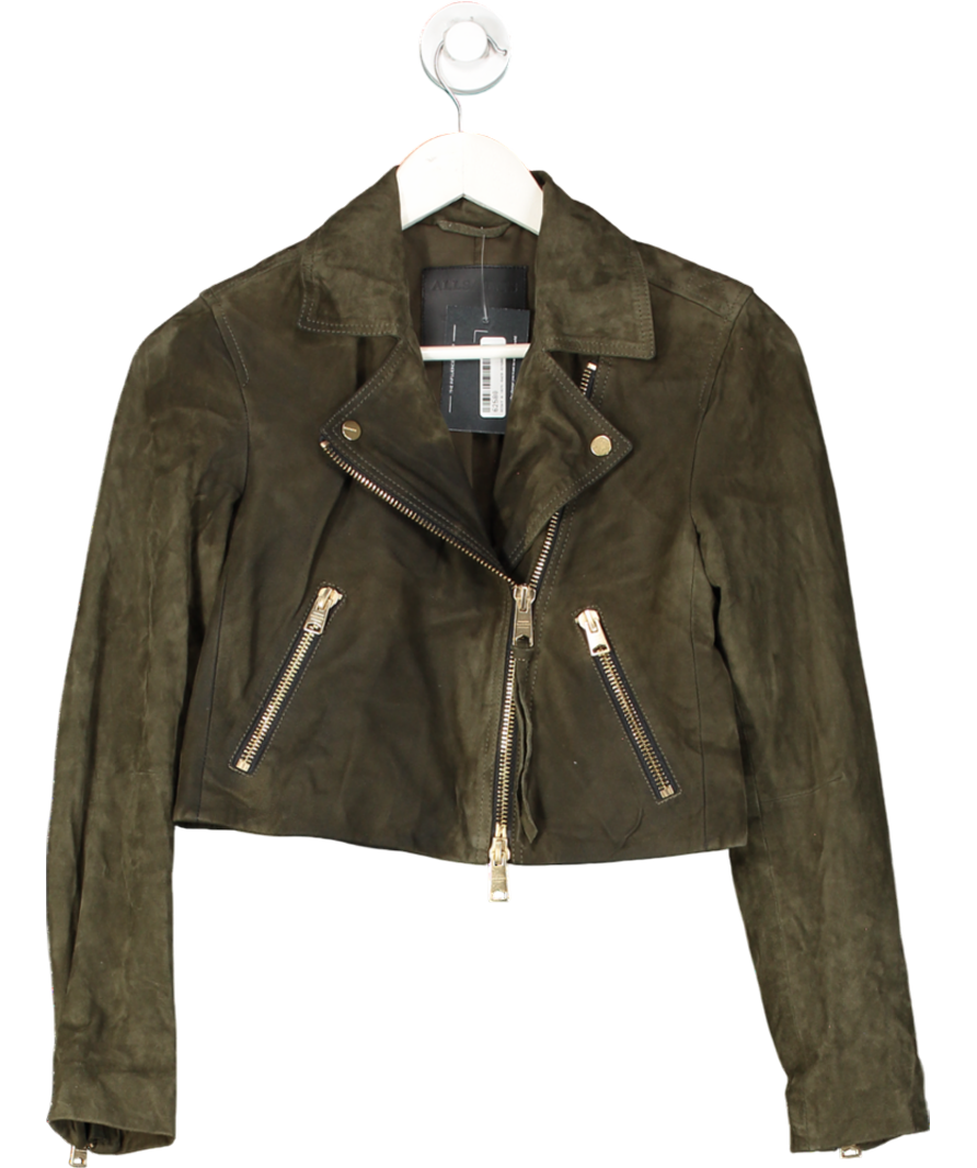 AllSaints Green Suede Balfern Biker Jacket UK 6