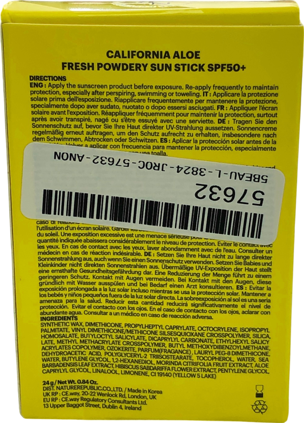 Nature Republic California Aloe Fresh Powdery Sun Stick SPF50+ 24g