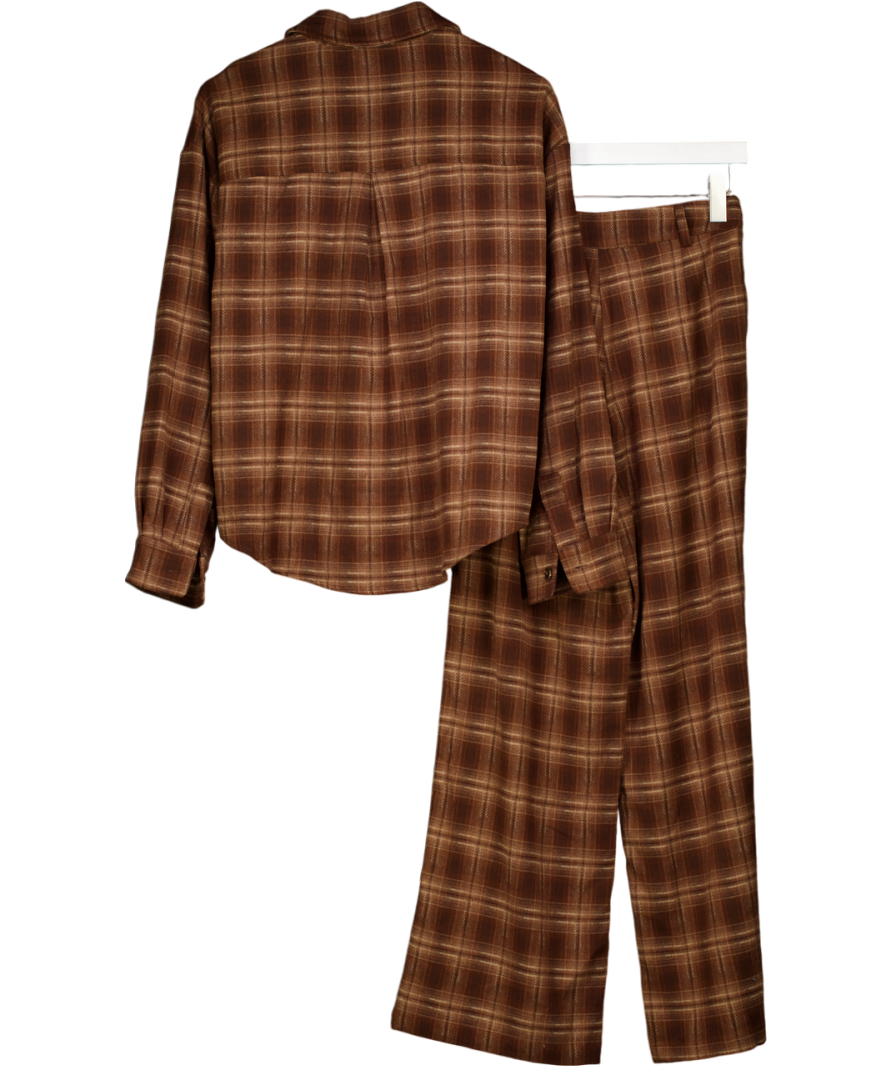 4th & Reckless Brown Tove Check Print Trousers And Shirt Set UK 8
