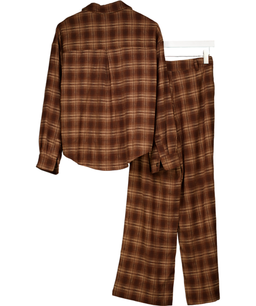 4th & Reckless Brown Tove Check Print Trousers And Shirt Set UK 8
