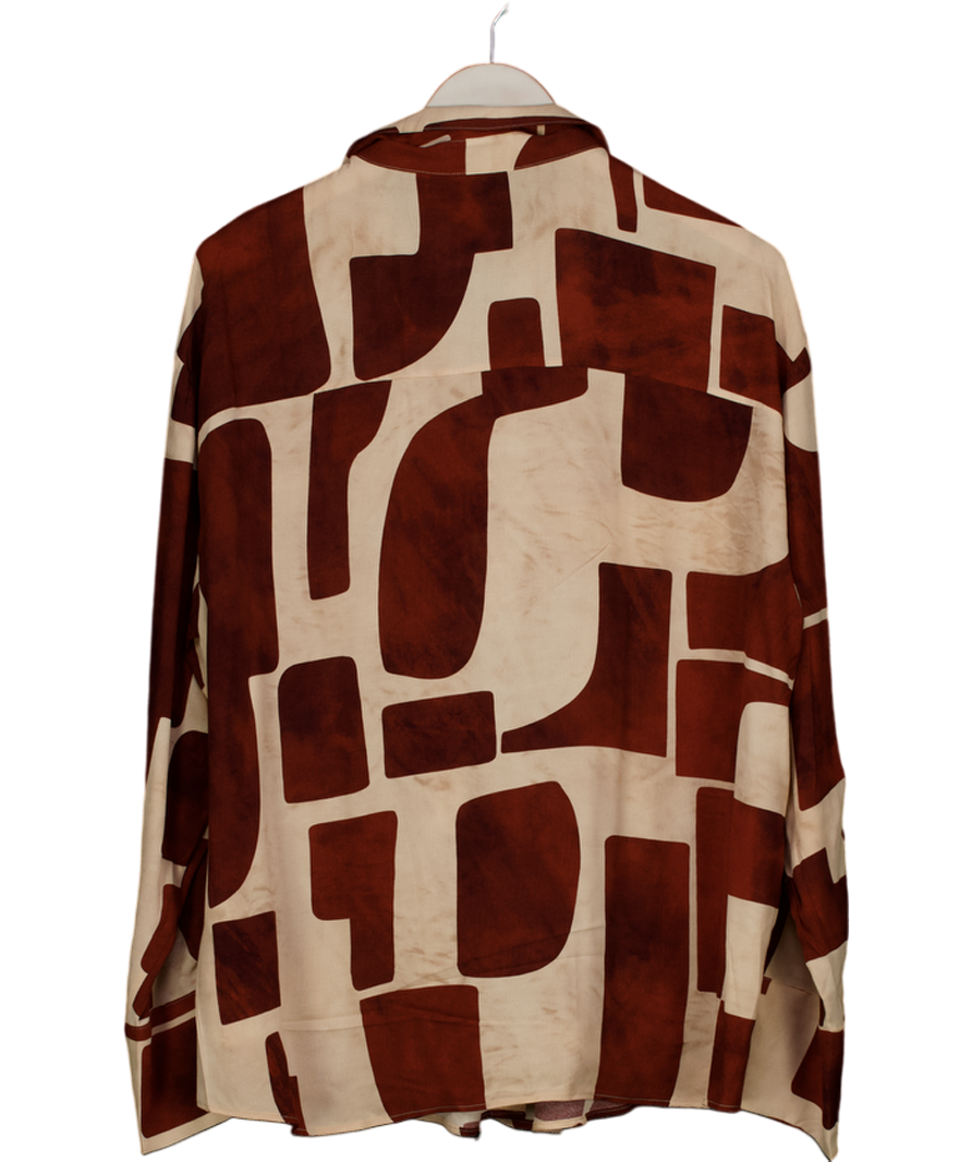 MANGO Cream / Rust Geometric Print Shirt UK XL