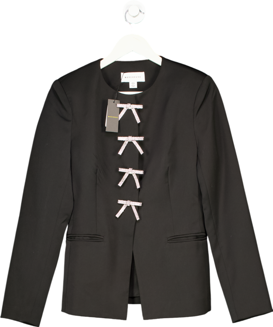 Warehouse Black Premium Diamante Bow Waisted Blazer UK 10