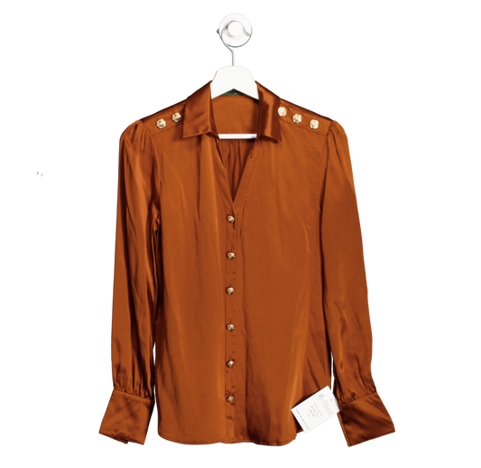 Holland Cooper Orange 100% Silk Shirt With Gold Button Detaling UK 8
