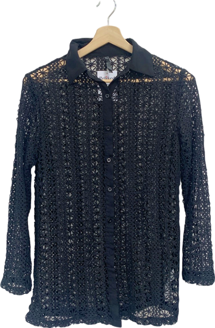 Black Crochet Lace Shirt UK S