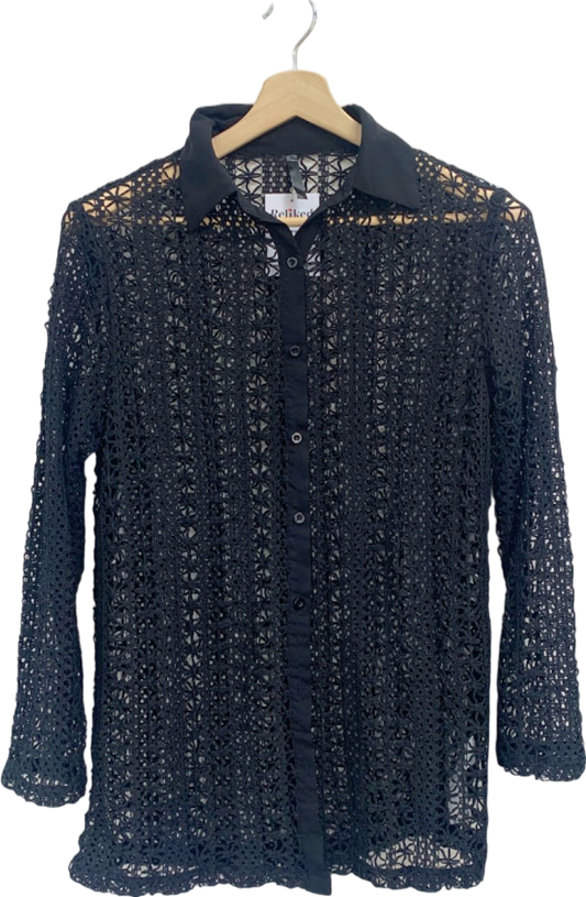 Black Crochet Lace Shirt UK S