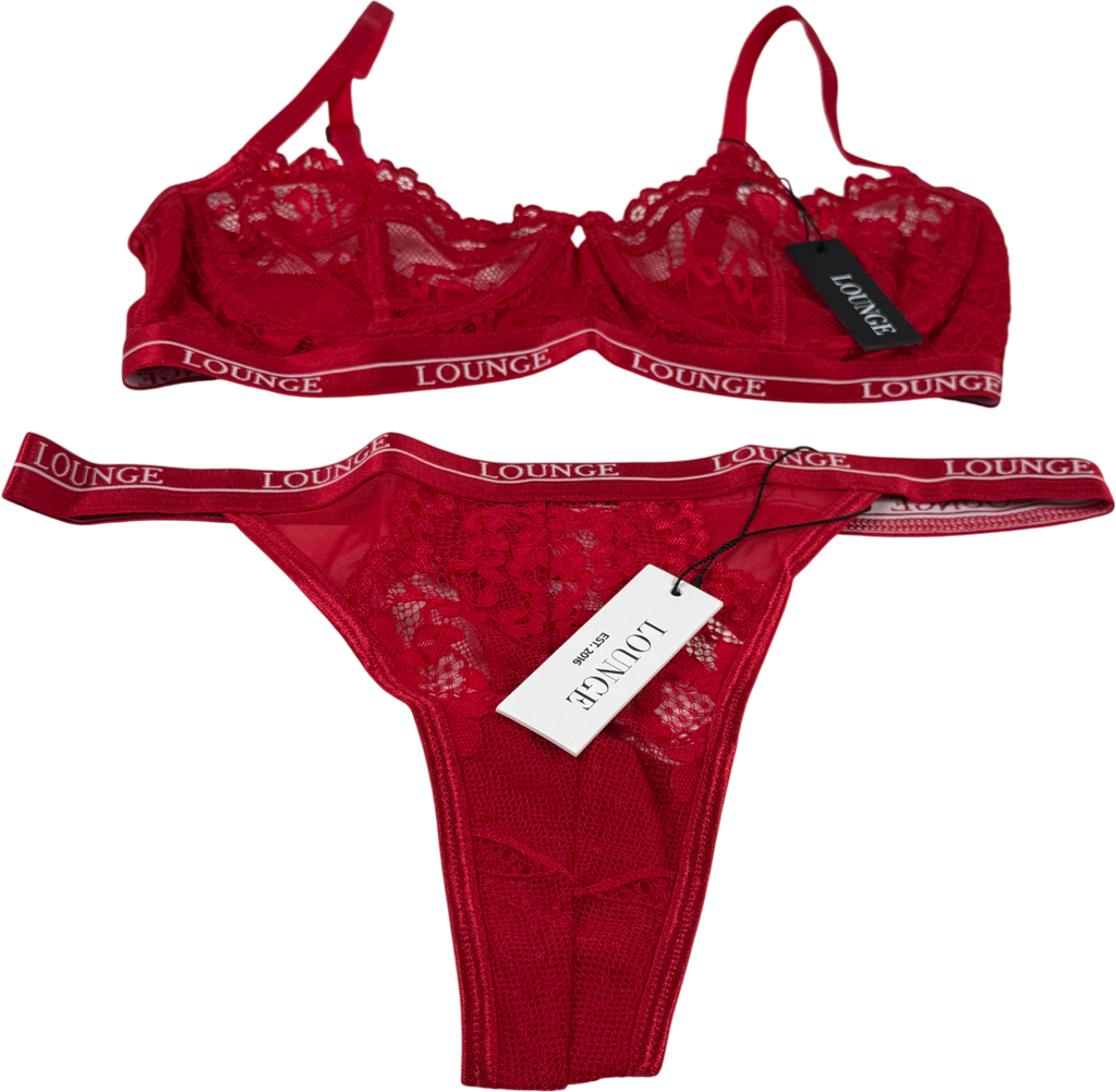 Lounge Underwear 2-piece Red Lace Bra 32d And Knicker Set UK XS