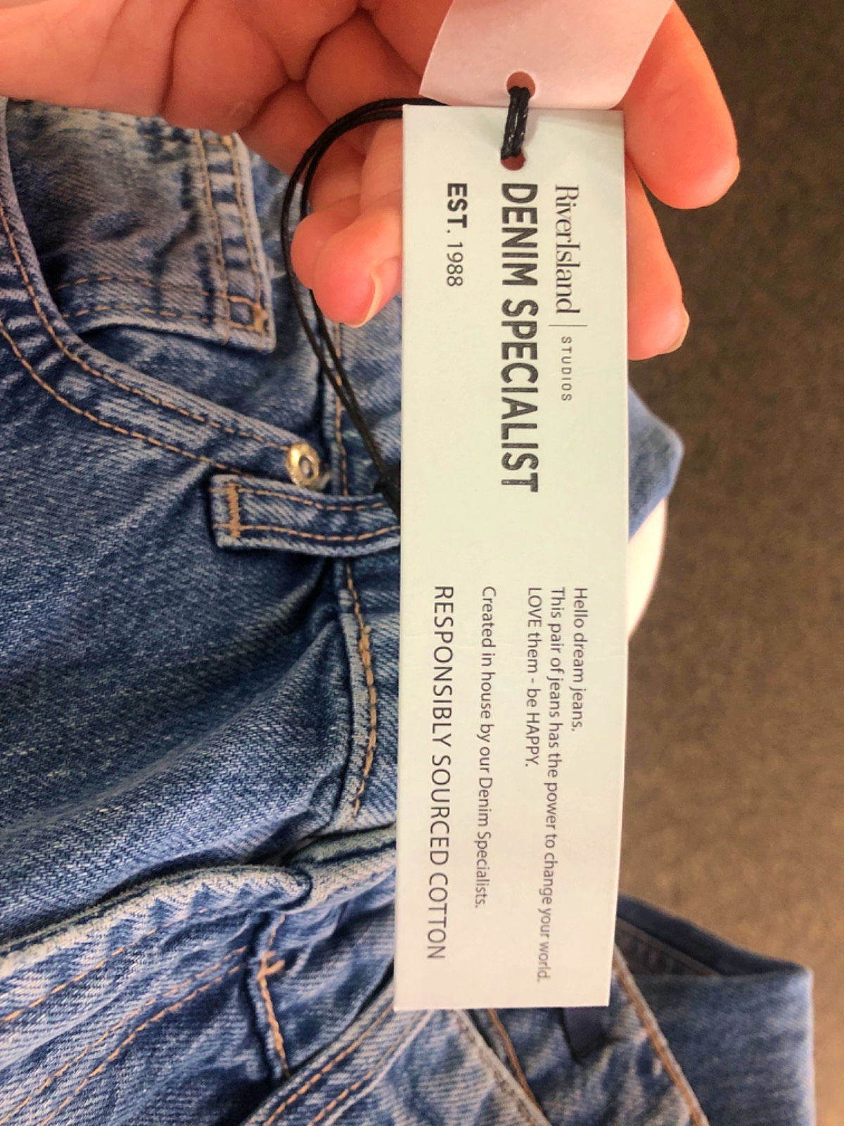 River Island Blue Embellished Relaxed Straight Jeans UK 10