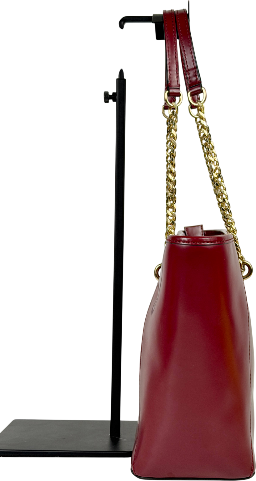 Ted Baker Red Leather Geometric Detail Shopper Tote One Size