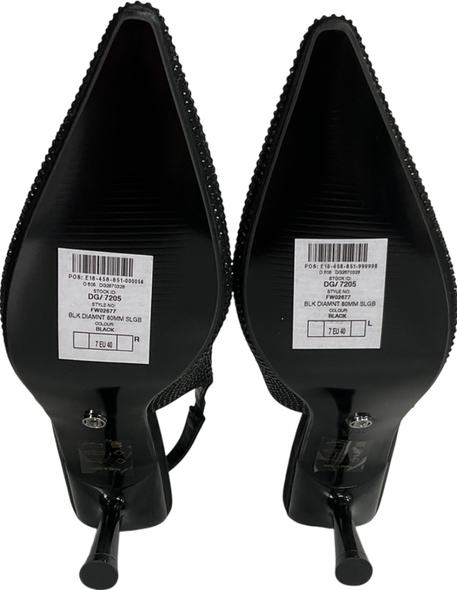 lipsy london Black Mid Heel Point Diamante Slingback Court Sandals UK 7 EU 40 👠