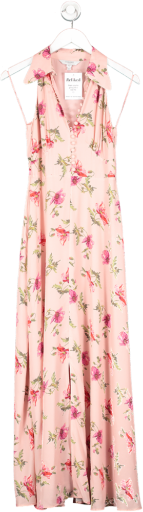 L.K.Bennett Pink Flori Poppy Print Silk Cut Away Dress UK 6