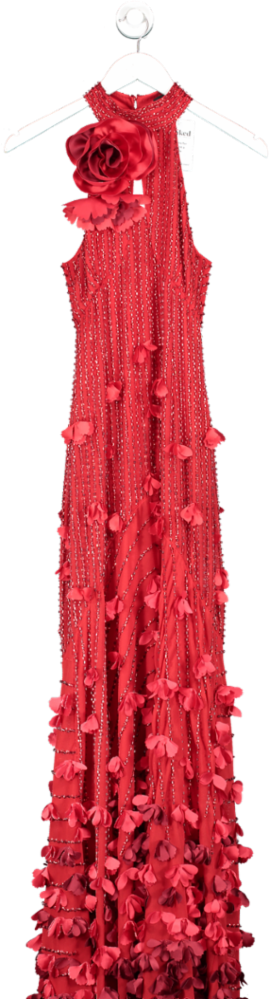 Karen Millen Red Floral Applique Woven Maxi Rosette Maxi UK 6