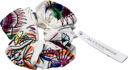 Accessorize Multicoloured Embroidered Tropical Scrunchie One Size