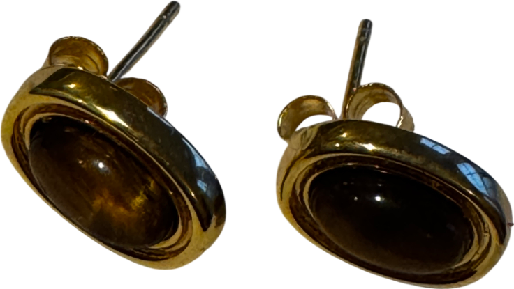 SUIHE 18k Yellow Gold Vermeil Over Sterling Silver Halo Tiger Eye Stone Stud Earrings