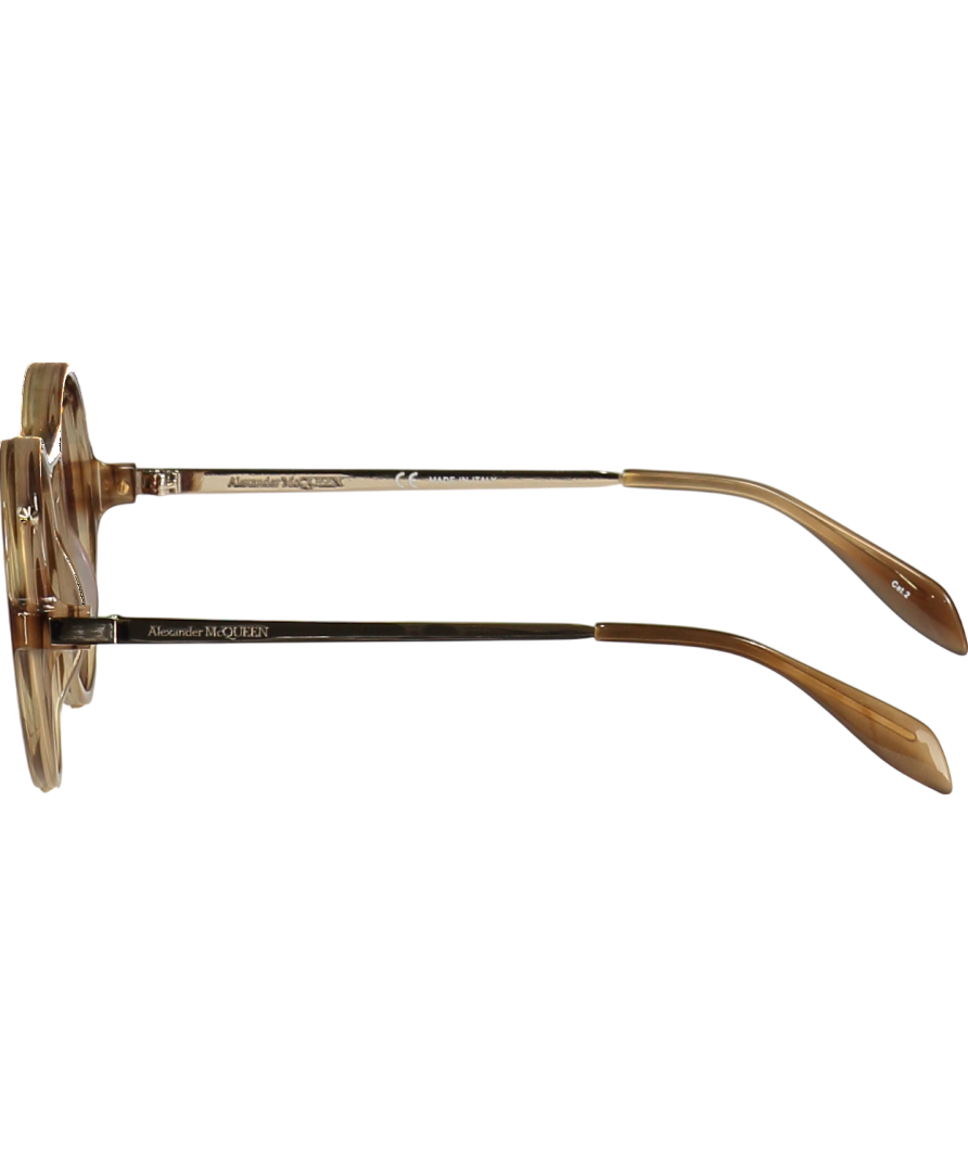 Alexander McQueen Brown Am0192s 004 54 - Gold/havana Sunglasses