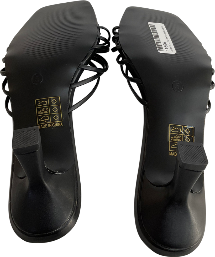 Public Desire Vertigo Black Pu Flower Detail Strappy Mid Heel Mules UK 5 EU 38 👠