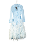 Ivan Young Blue Silk Gazar Ostrich Feathers Embellished Trench Coat UK 8