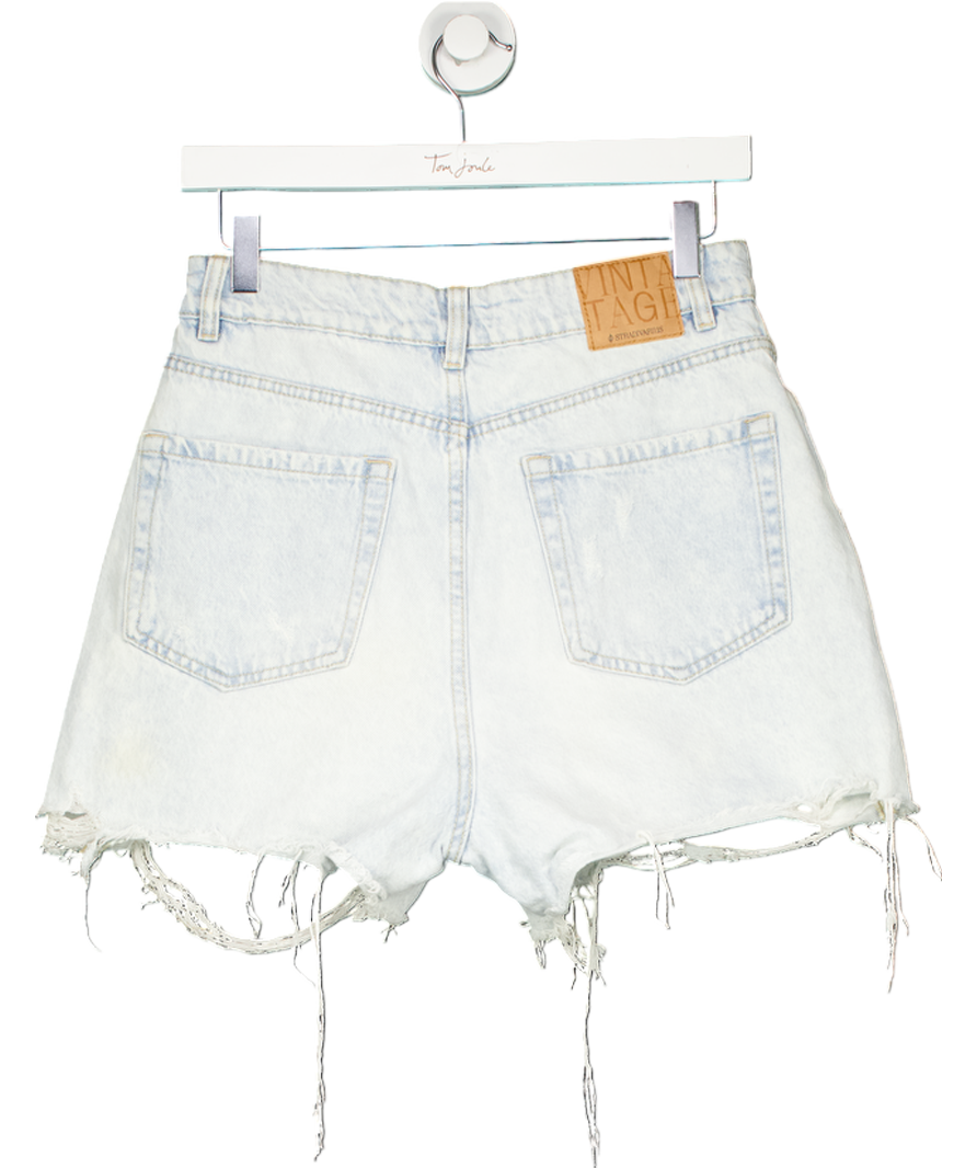 Stradivarius Blue High Waisted Ripped Denim Shorts UK 10