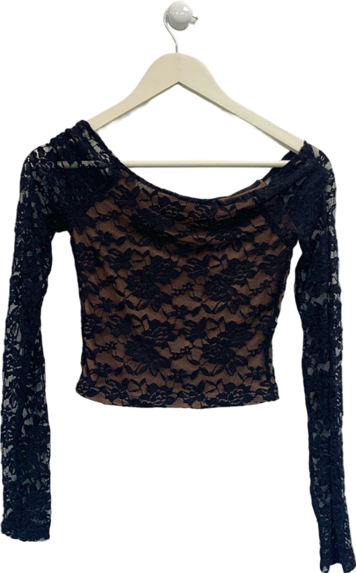 Tiger Mist Black Lace Long Sleeve Top UK XS