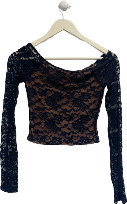 Tiger Mist Black Lace Long Sleeve Top UK XS