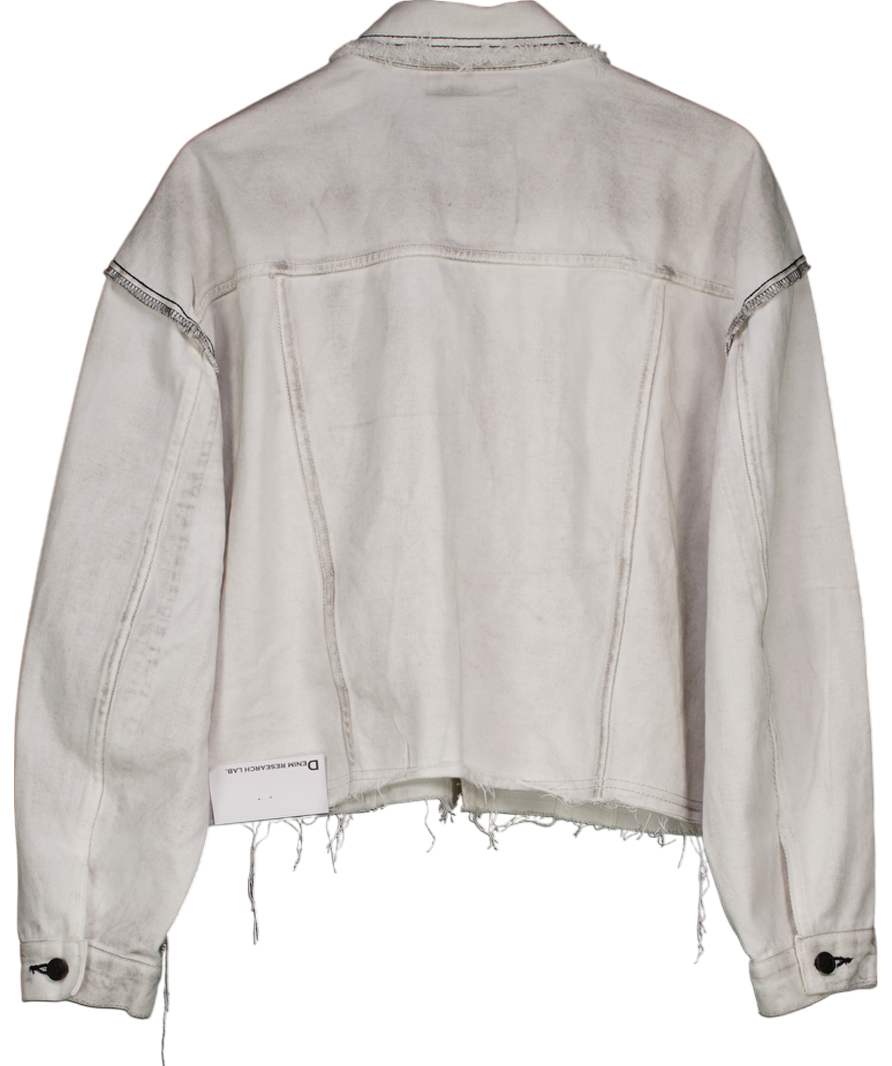 denim research lab White Stitch Dirty Wash Crop Jacket UK S