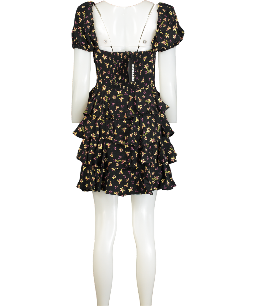 ROTATE Black Rubina Tiered Floral-print Jacquard Mini Dress Eu36 UK 8