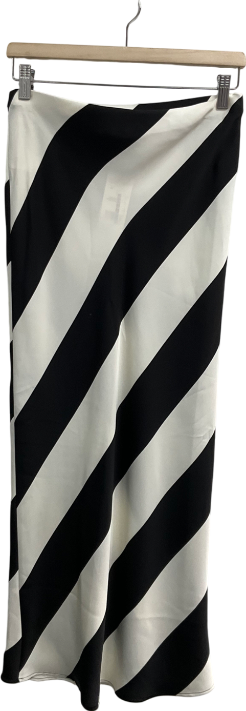 F&F Black Striped Satin Maxi Skirt UK 10