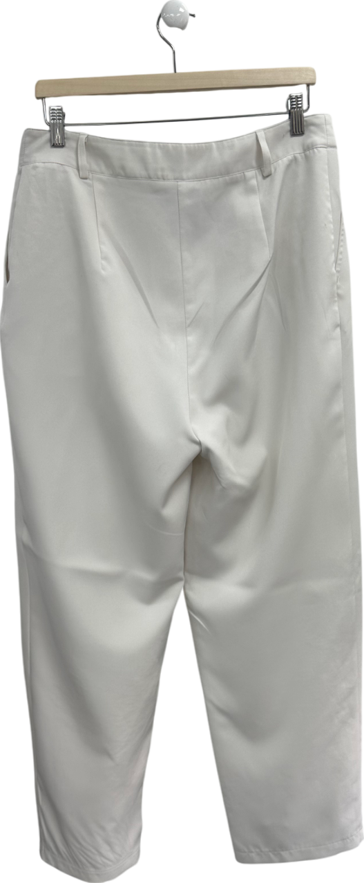 PrettyLittleThing Premium White Tailored Pleated Lined Wide Leg Trousers UK 14