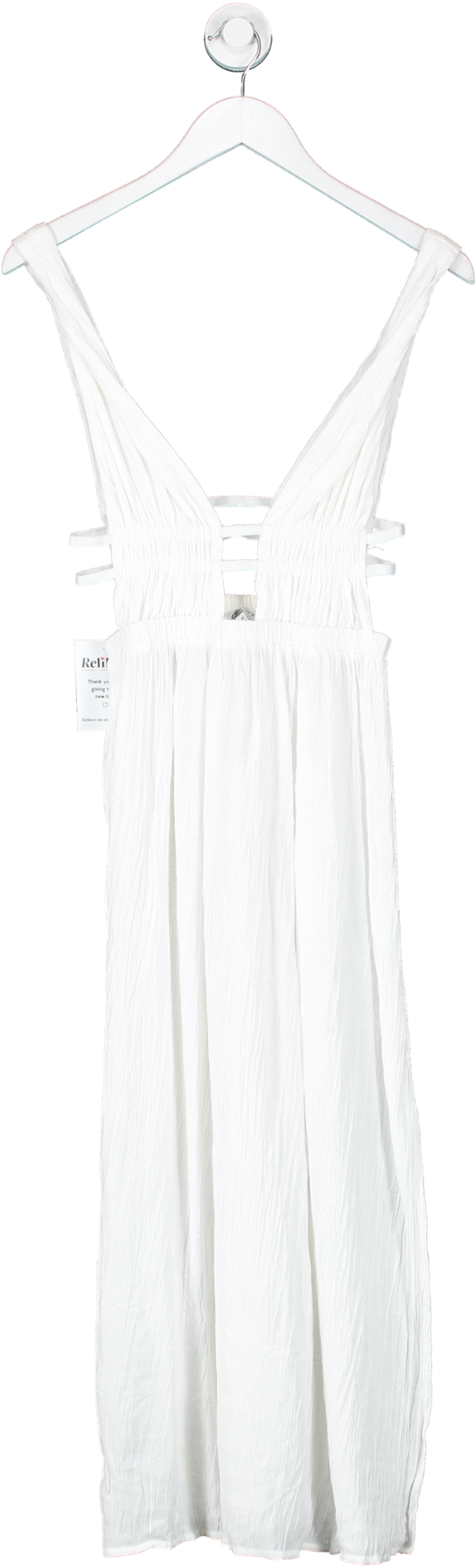 Berlook White Deep V Neck Midi Dress With Slits UK XS