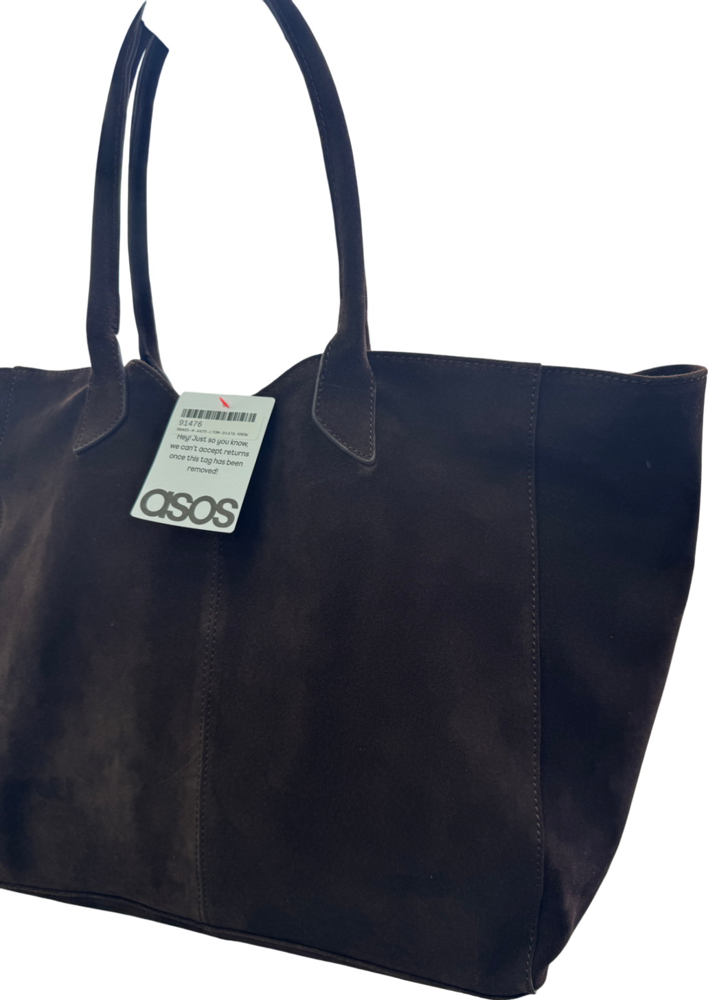 ASOS Premium Real Suede Bonded Large Tote Bag In Chocolate Brown One Size
