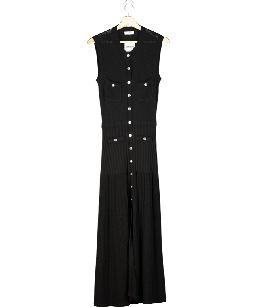 Sandro Black Crochet Look Button Down Maxi Dress UK XS/S