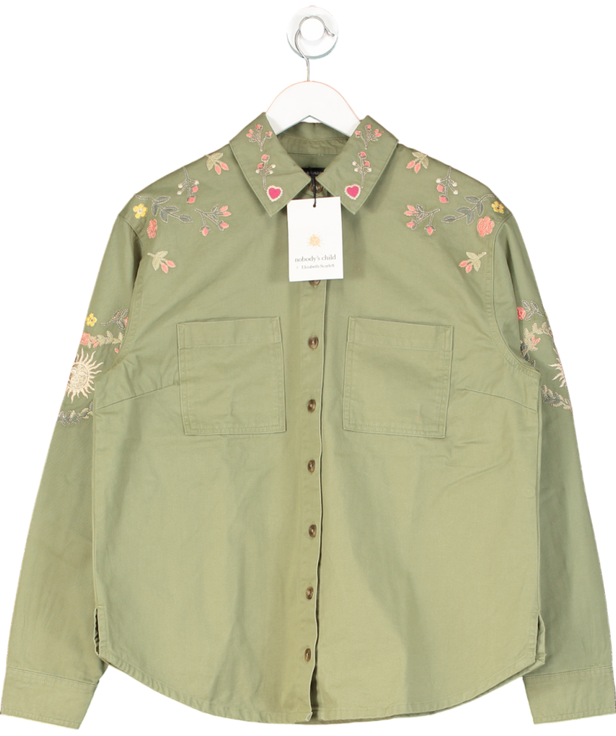 Nobody's Child Elizabeth Scarlett Green Denim Embroidered Shacket UK S