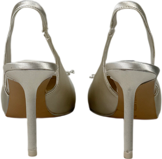 Charles & Keith Cream Satin Ruched Stiletto Slingback Pumps Chalk UK 4 EU 37